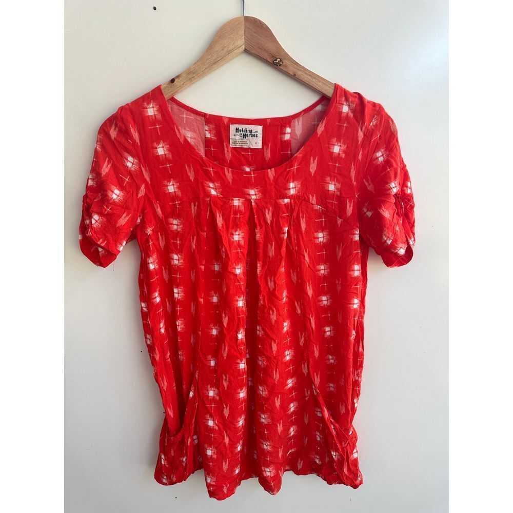 Anthropologie Holding Horses Orange Tunic‎ Top XS Short Sleeve (Flaw) - Picture 10 of 12